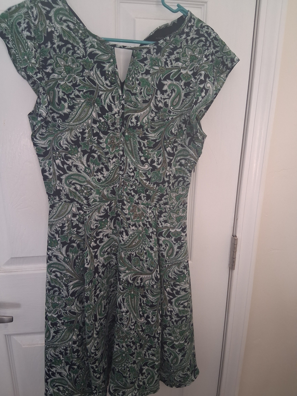 Banana Republic Green Paisley Cap-Sleeve Midi Dress